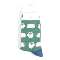 Miss Sparrow Herren Bambussocken – Schaf Motiv – Grün – Größe 40-45