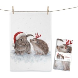 Geschirrtuch Weihnachtshase mit Igel