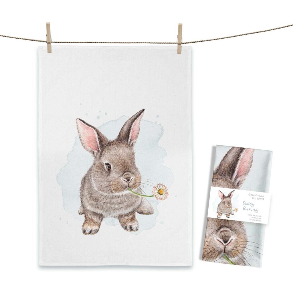 Geschirrtuch - Maluu - Hase mit Blümchen Geschirrtuch - Maluu - Hase mit Blümchen
