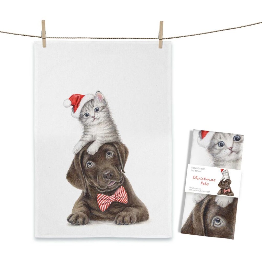 Geschirrtuch - Weihnachtsmotiv - Maluu - Labrador mit Katze Geschirrtuch - Weihnachtsmotiv - Maluu - Labrador mit Katze