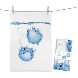 Geschirrtuch MALUU "Bubble Buddies", Kugelfische, Aquarell-Design, OEKO-TEX® zertifiziert