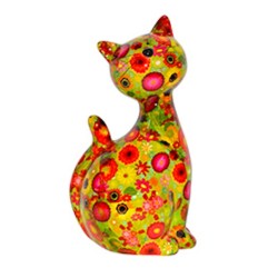 Pomme Pidou Spardose Katze Caramel L Grün mit Blumen