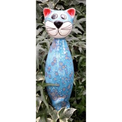 Gartenstecker Keramik-Katze hellblau Gartenstecker Keramik-Katze hellblau