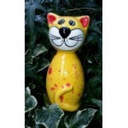 Gartenstecker Keramik-Katze mini gelb gefleckt Gartenstecker Keramik-Katze mini gelb gefleckt