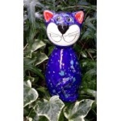 Gartenstecker Keramik-Katze mini stahlblau mit Effekten Gartenstecker Keramik-Katze mini stahlblau mit Effekten