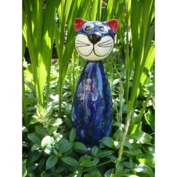 Gartenstecker Keramik-Katze blau mit Effekten Gartenstecker Keramik-Katze blau mit Effekten