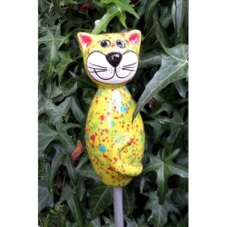 Gartenstecker Keramik-Katze mini gelb bunte Effekte Gartenstecker Keramik-Katze mini gelb bunte Effekte