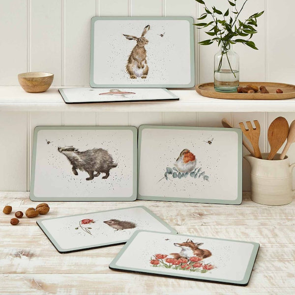 Wrendale Designs Tischsets und Platzsets mit Tierillustrationen Hase Dachs Eichhoernchen Fuchs