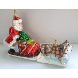 Weihnachtskugel Santa mit seinem Hundeschlitten