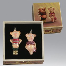 Christbaumschmuck Komozja Holzbox mit Schweinepaar Christbaumschmuck Komozja Holzbox mit Schweinepaar