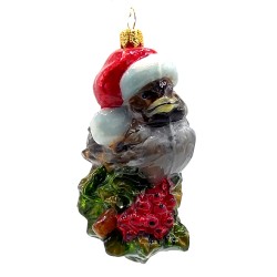 Christbaumschmuck Komozja Spatz auf Stechpalme Christbaumschmuck Komozja Spatz auf Stechpalme