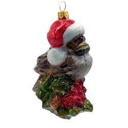 Christbaumschmuck Komozja Spatz auf Stechpalme Christbaumschmuck Komozja Spatz auf Stechpalme