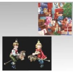 Christbaumschmuck Komozja Holzbox Kinder auf Steckenpferdchen