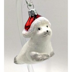 Christbaumschmuck Robbe mit Weihnachtsmütze Christbaumschmuck Robbe mit Weihnachtsmütze